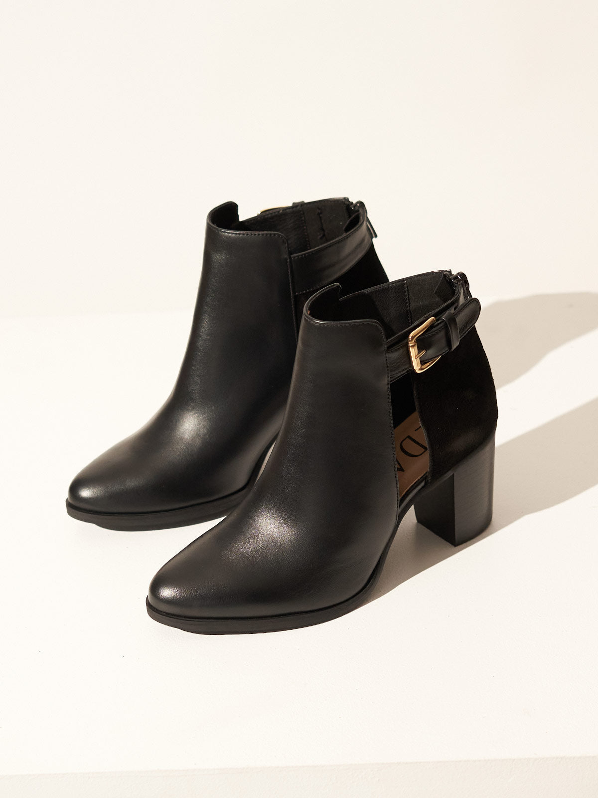 Chunky heel leather ankle boots in black